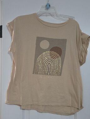 SFERRA Beige Short-Sleeve Tee with Gold Foil Graphic